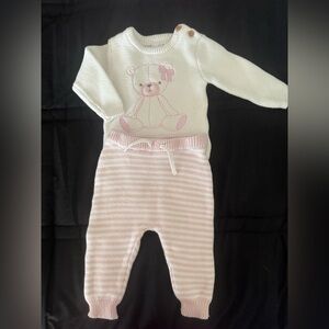 Rene Rofe Baby Cream and Pink Bear Knit Set